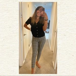High-Waisted Grey Plaid Ankle Pants
